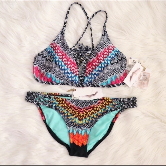NWT Jessica Simpson Bohemian Tribal Print Bikini Swim Set Size Small